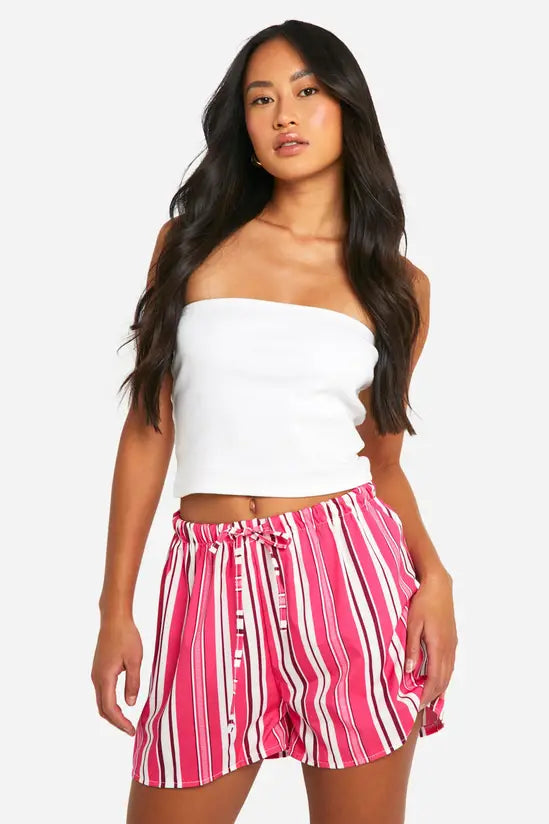 boohoo Linen Look Textured Stripe Flippy Short