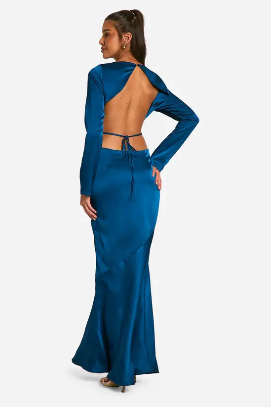boohoo Satin Tie Back Maxi Dress