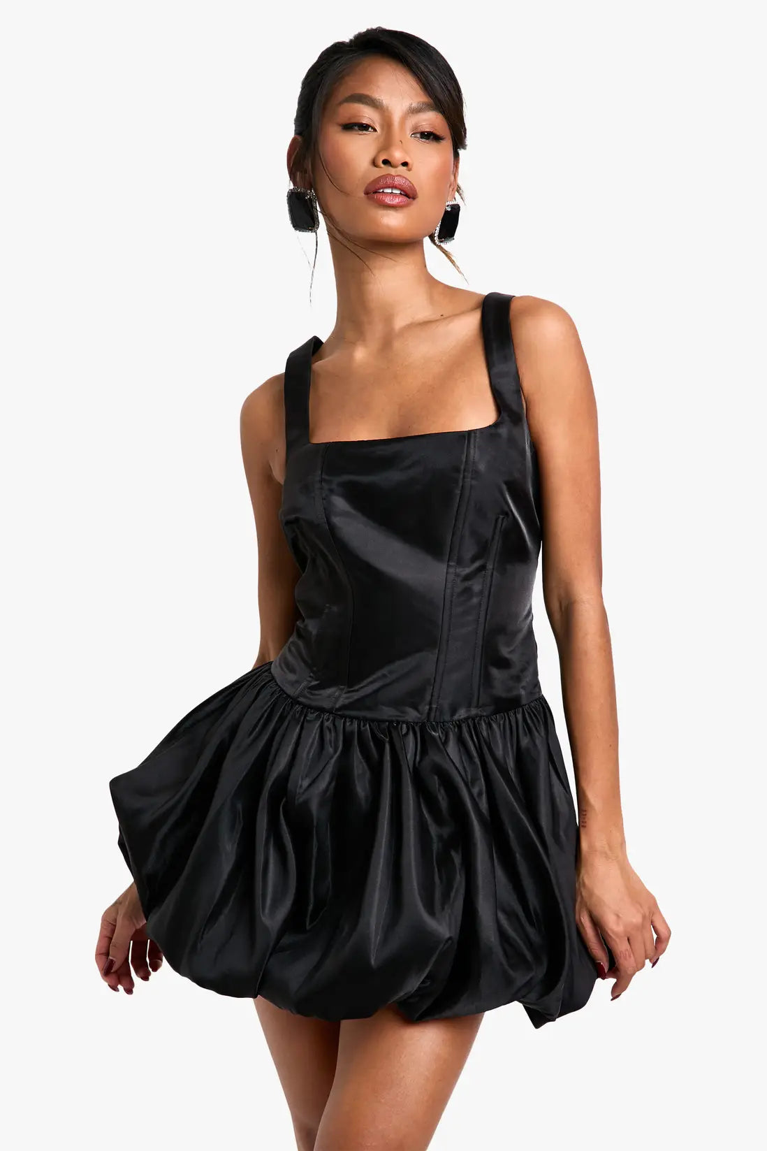 boohoo Taffeta Bubble Hem Lace Up Mini Dress