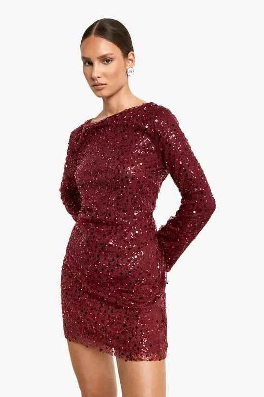 boohoo Flare Sleeve Tie Back Sequin Mini Dress