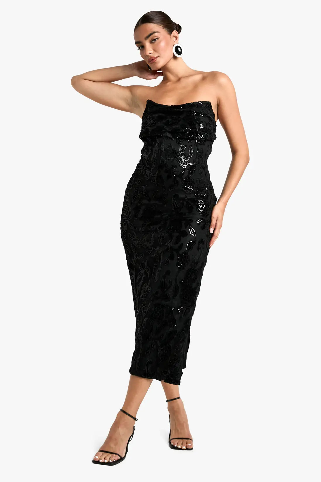 boohoo Structured Corset Lace Demask Midaxi Dress