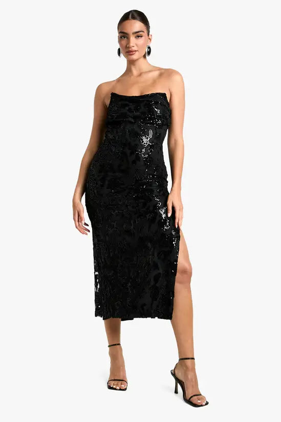 boohoo Structured Corset Lace Demask Midaxi Dress