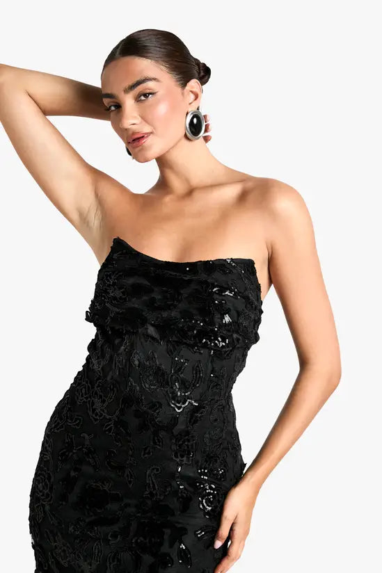 boohoo Structured Corset Lace Demask Midaxi Dress