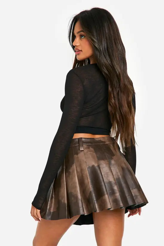 boohoo Washed Pu Pleated Tennis Skirt