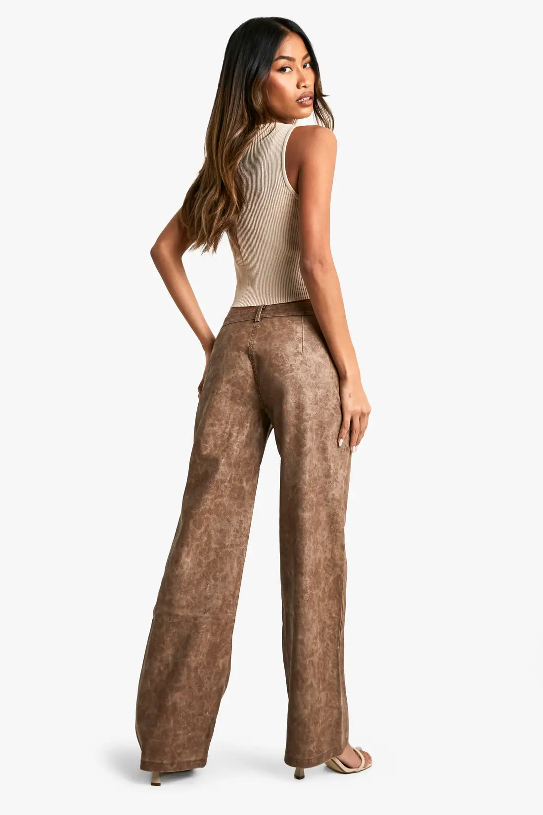 boohoo Low Rise Washed Pu Straight Leg Trouser