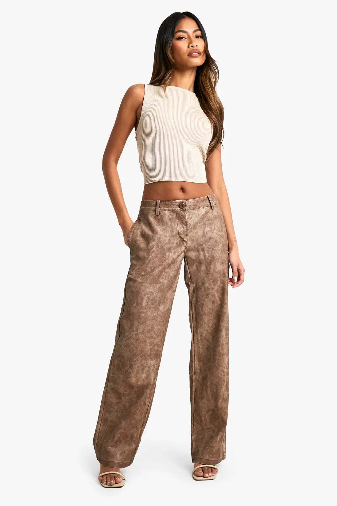 boohoo Low Rise Washed Pu Straight Leg Trouser