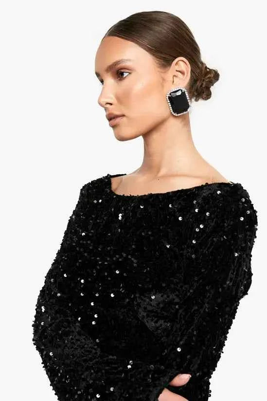 boohoo Velvet Sequin Tie Back Shift Dress