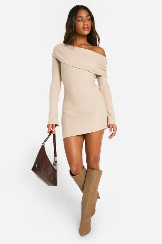 boohoo Brushed Rib Mini Long Sleeve Dress