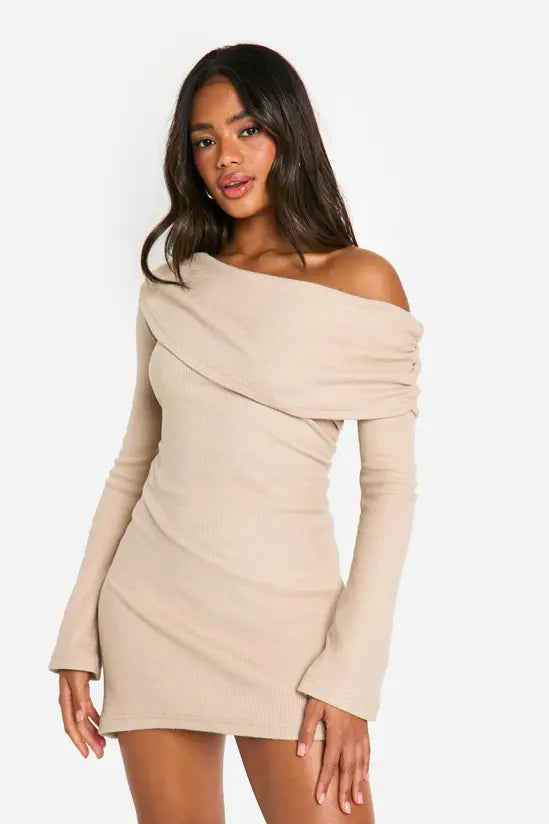 boohoo Brushed Rib Mini Long Sleeve Dress
