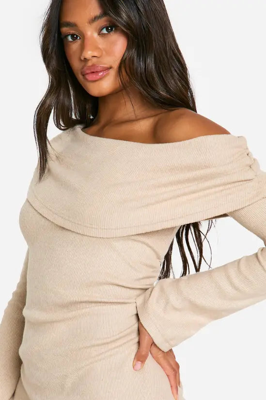 boohoo Brushed Rib Mini Long Sleeve Dress
