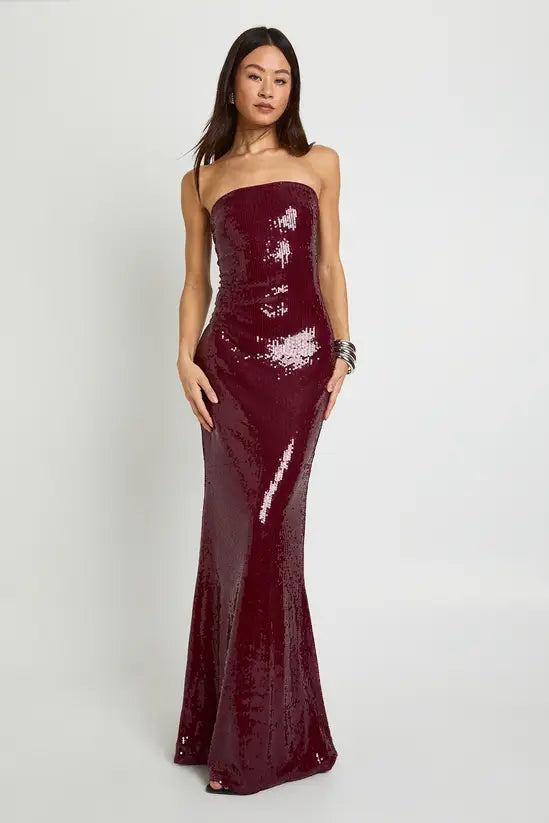 boohoo Tall Sequin Bandeau Maxi Dress