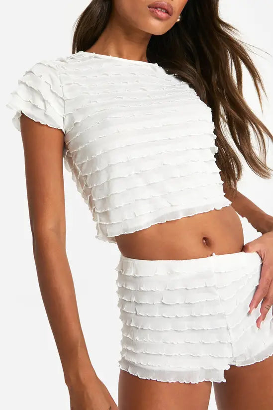 boohoo Ruffle Cap Sleeve Top And Ruffle Booty Short
