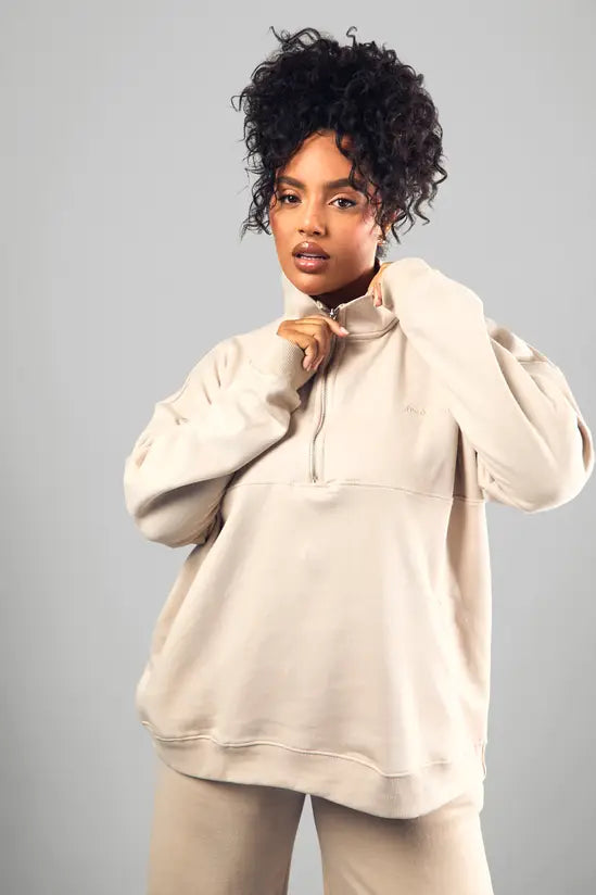 Studio Embroidered Half Zip Oversized Sweatshirt