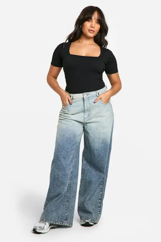 Boohoo Basics Plus Cotton Square Neck Short Sleeve Bodysuit