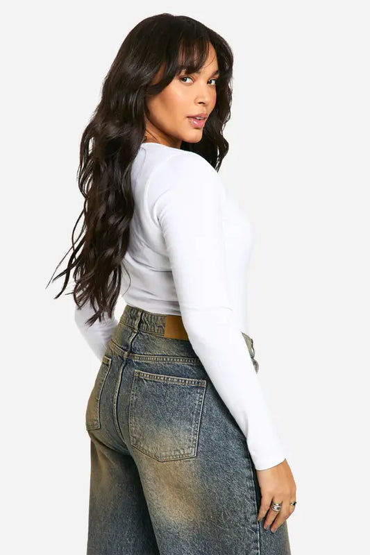 boohoo Boohoo Basics Plus Cotton Square Neck Long Sleeve Bodysuit