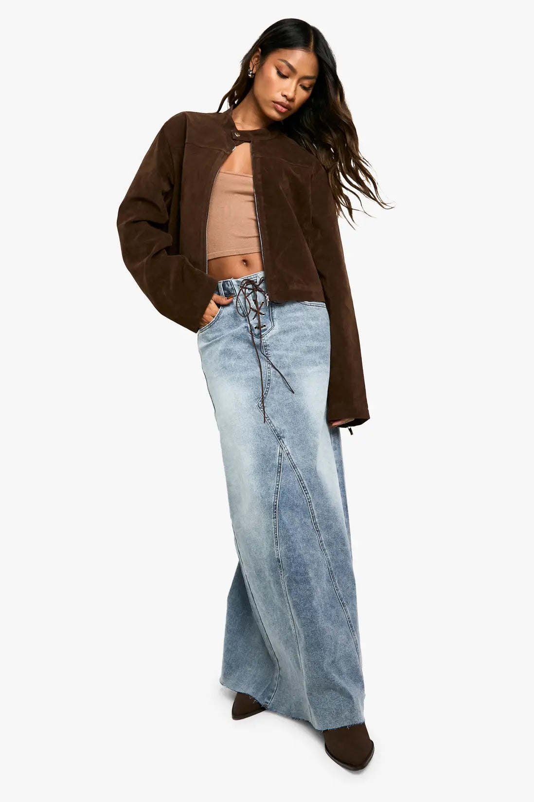 boohoo Lace up Detail Maxi Skirt