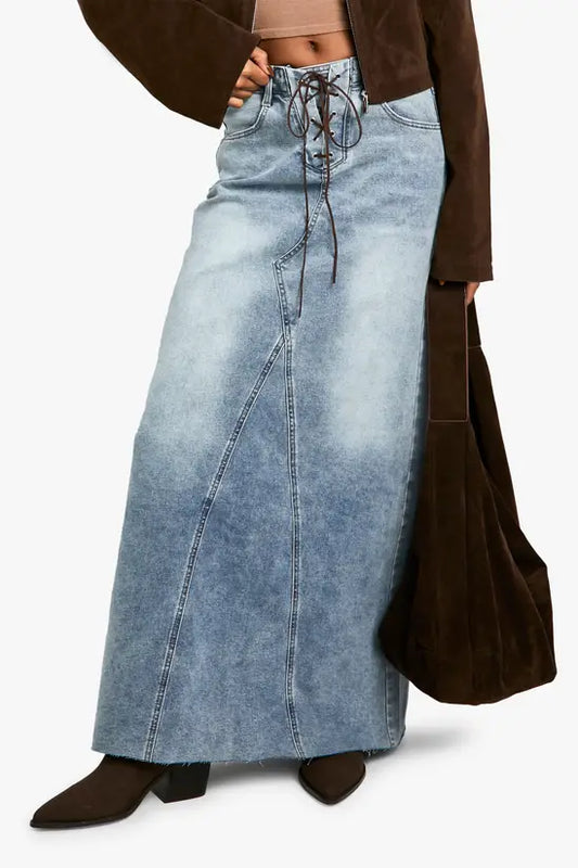 boohoo Lace up Detail Maxi Skirt