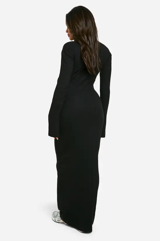 boohoo Wide Rib Flare Sleeve Maxi Dress