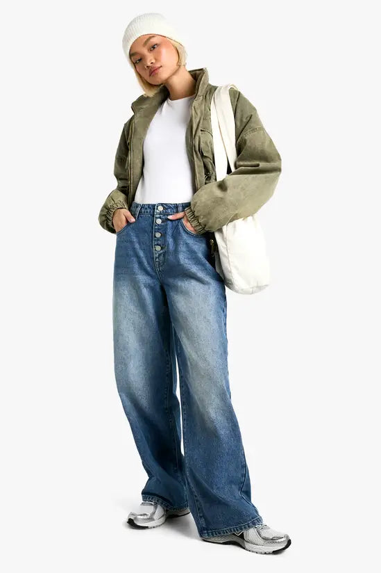 boohoo Button Detail Slouchy Fit Jean