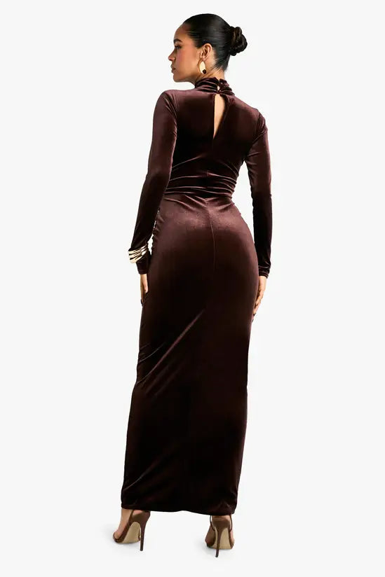 boohoo VELVET TIE WAIST MAXI DRESS