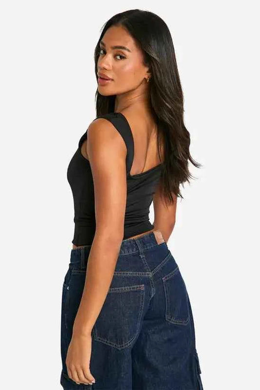 boohoo Double Layer Slinky Square Neck Crop top