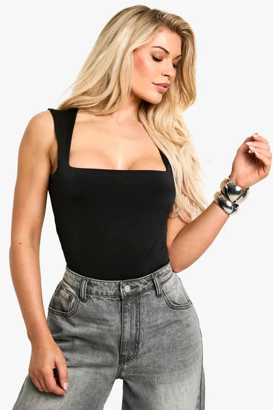 Double Layer Slinky Square Neck Bodysuit