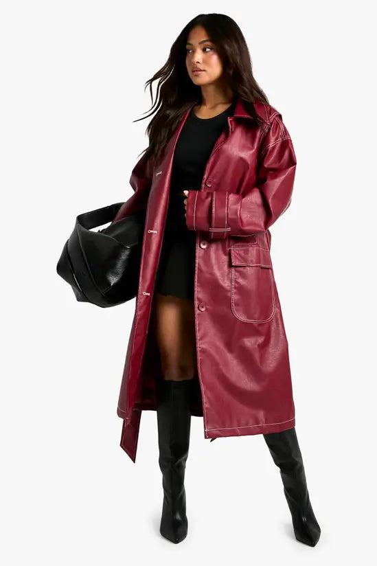 boohoo Petite Contrast Stitch Trench Coat