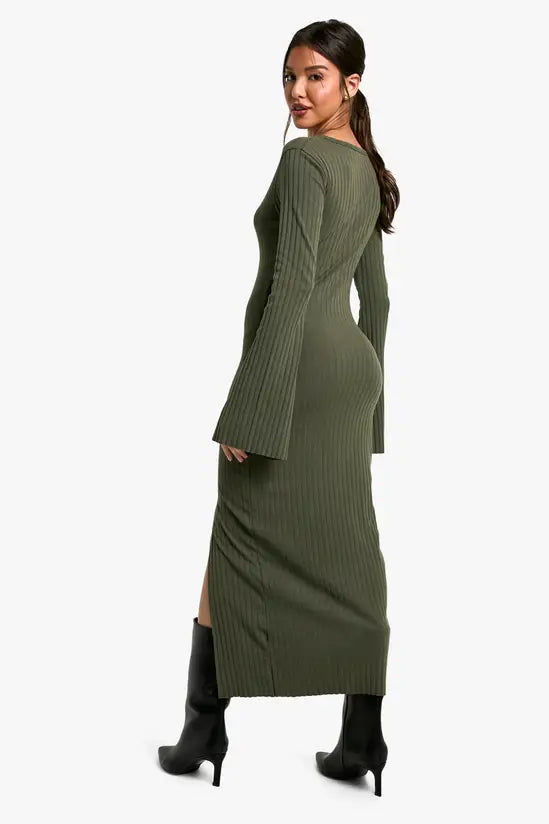 boohoo Wide Rib Asymmetric Neck Midaxi Dress
