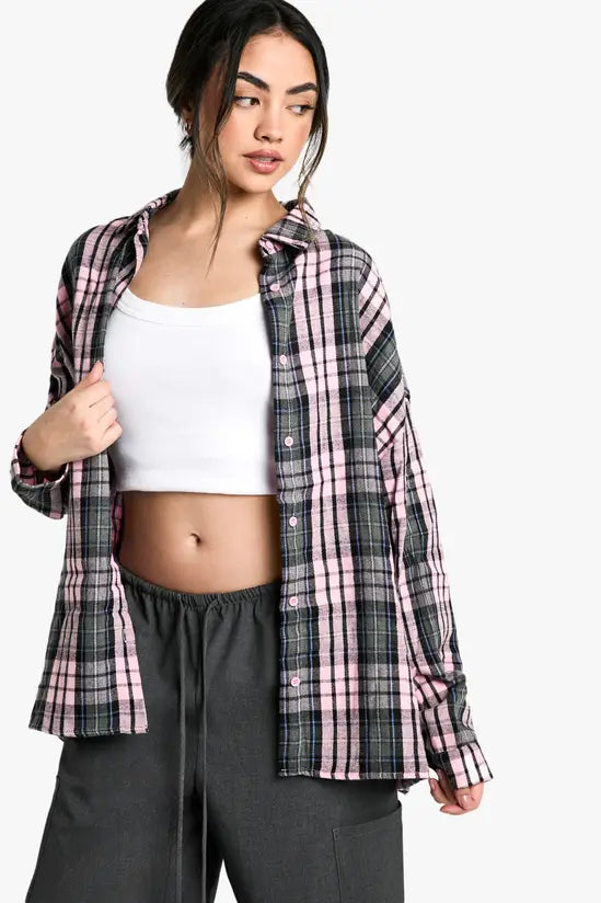 boohoo Check Oversized Shirt