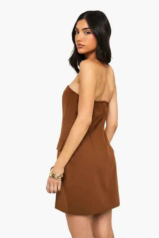 boohoo Bandeau Tailored Mini Dress