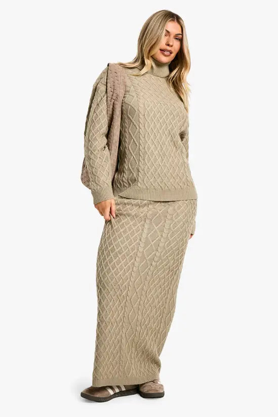 boohoo Cable Roll Neck Jumper And Maxi Skirt Knitted Co-ord