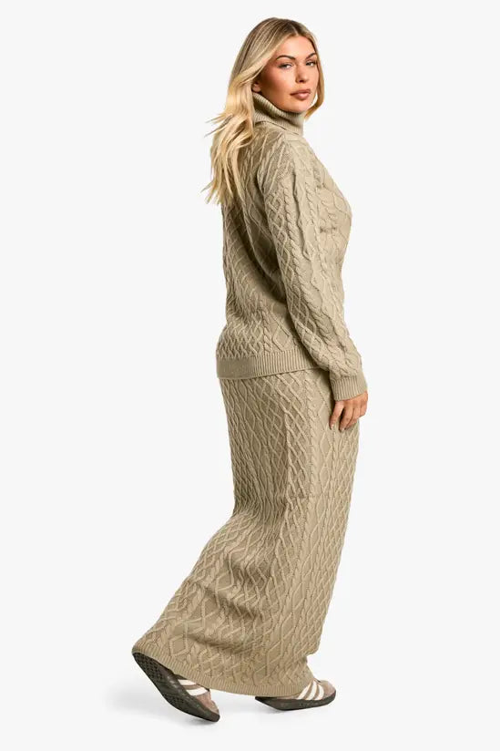 boohoo Cable Roll Neck Jumper And Maxi Skirt Knitted Co-ord
