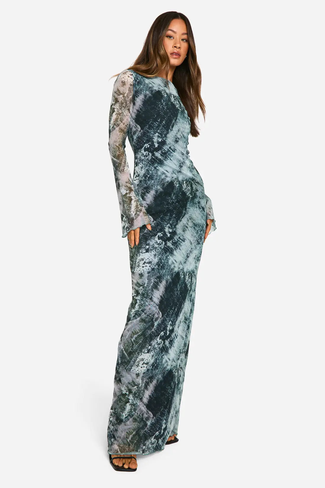 boohoo Tall Smudge Print Open Back Maxi Dress