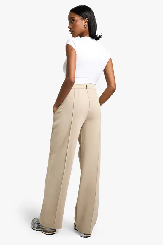 boohoo Premium Supersoft Interlock Tailored Straight Leg Trouser