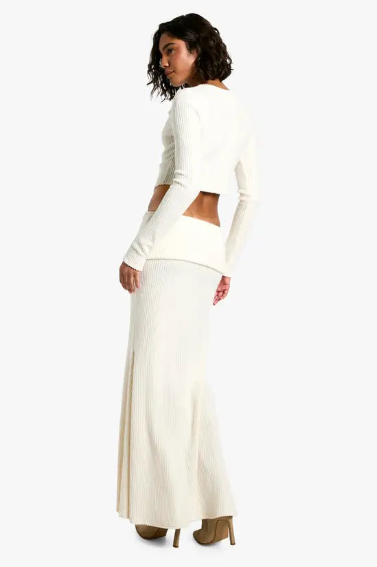 boohoo Tall Brushed Rib Bardot and Maxi Skirt