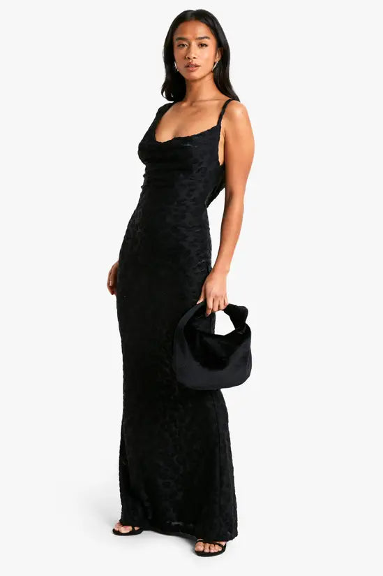 boohoo Petite Leopard Flock Cowl Slip Dress