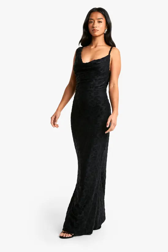 boohoo Petite Leopard Flock Cowl Slip Dress