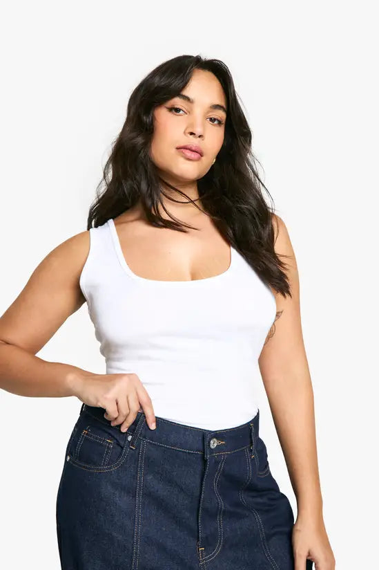 boohoo Boohoo Basics Plus Cotton Scoop Neck Sleeveless Bodysuit