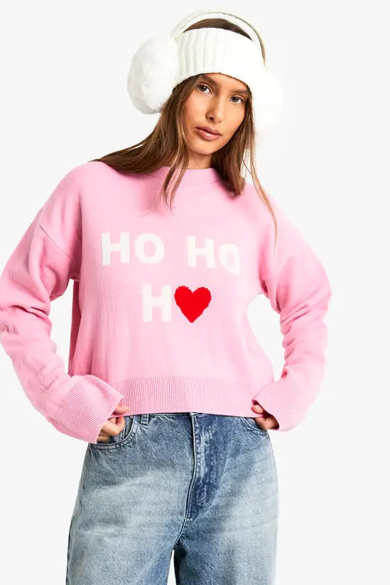 boohoo Ho Ho Ho Crop Christmas Jumper