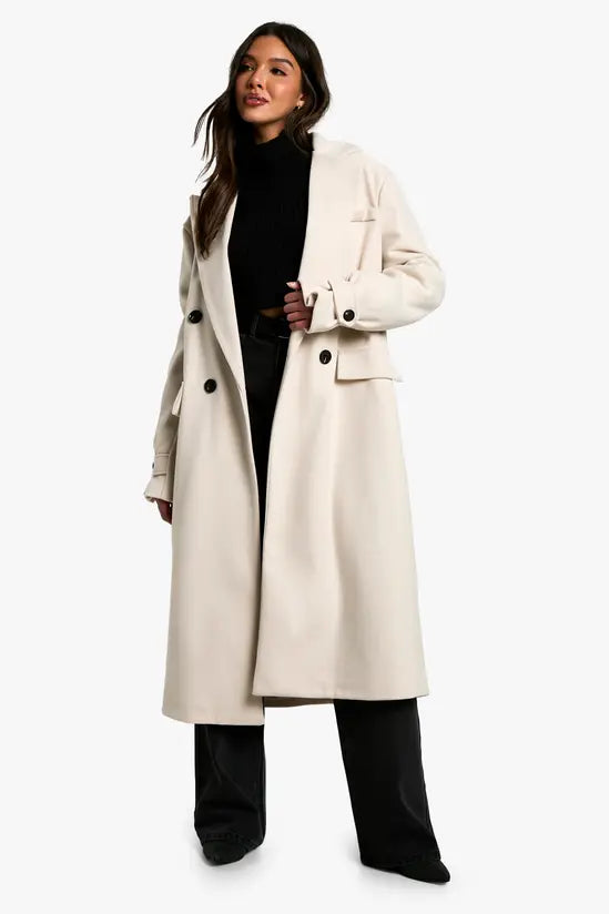 boohoo Oversized Cuff Detail Wool Look Coat
