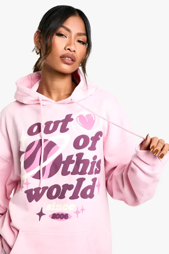 Boohoo Out Of This World Puff Print Oversized Hoodie
