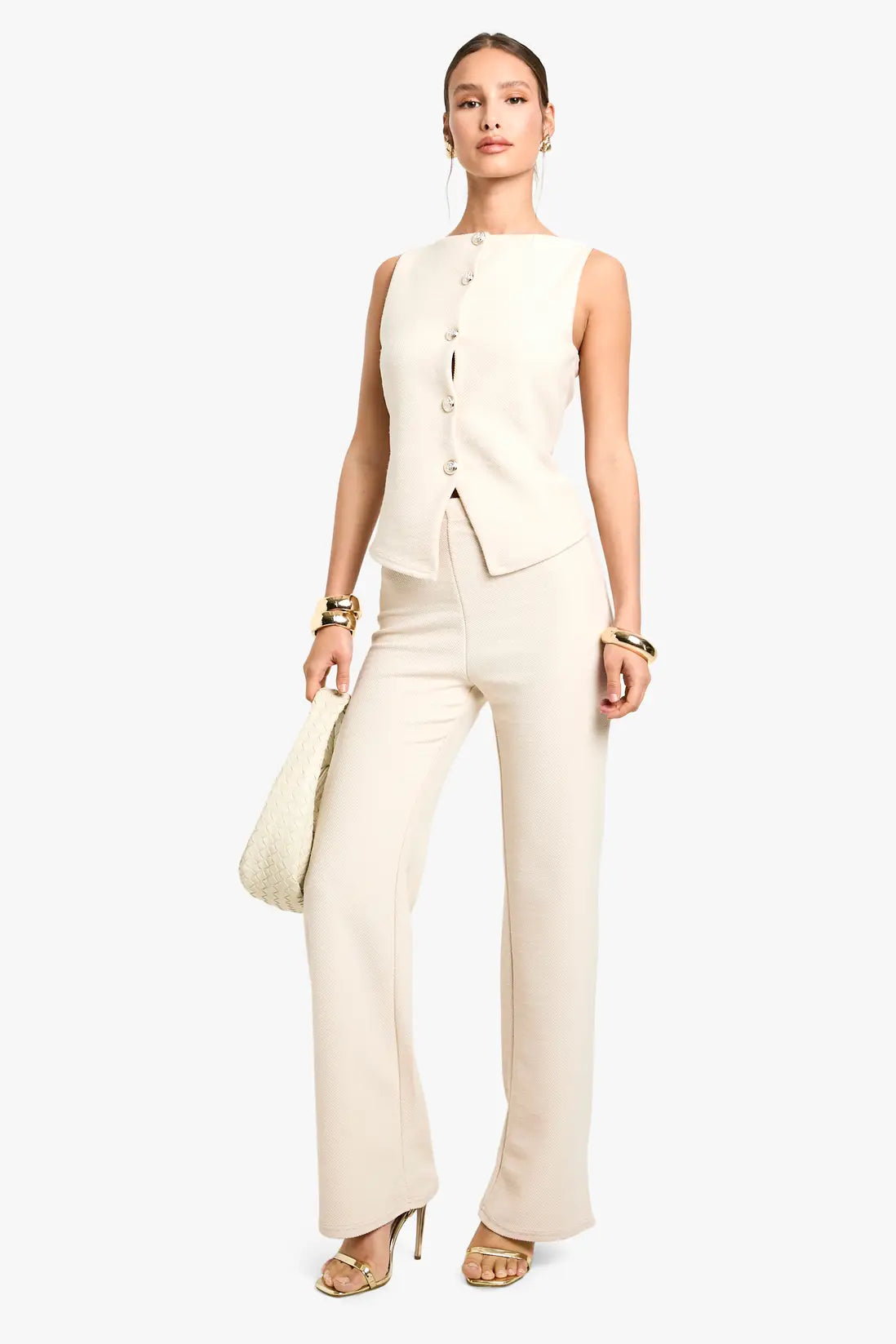 boohoo Textured Wide Leg Trouser