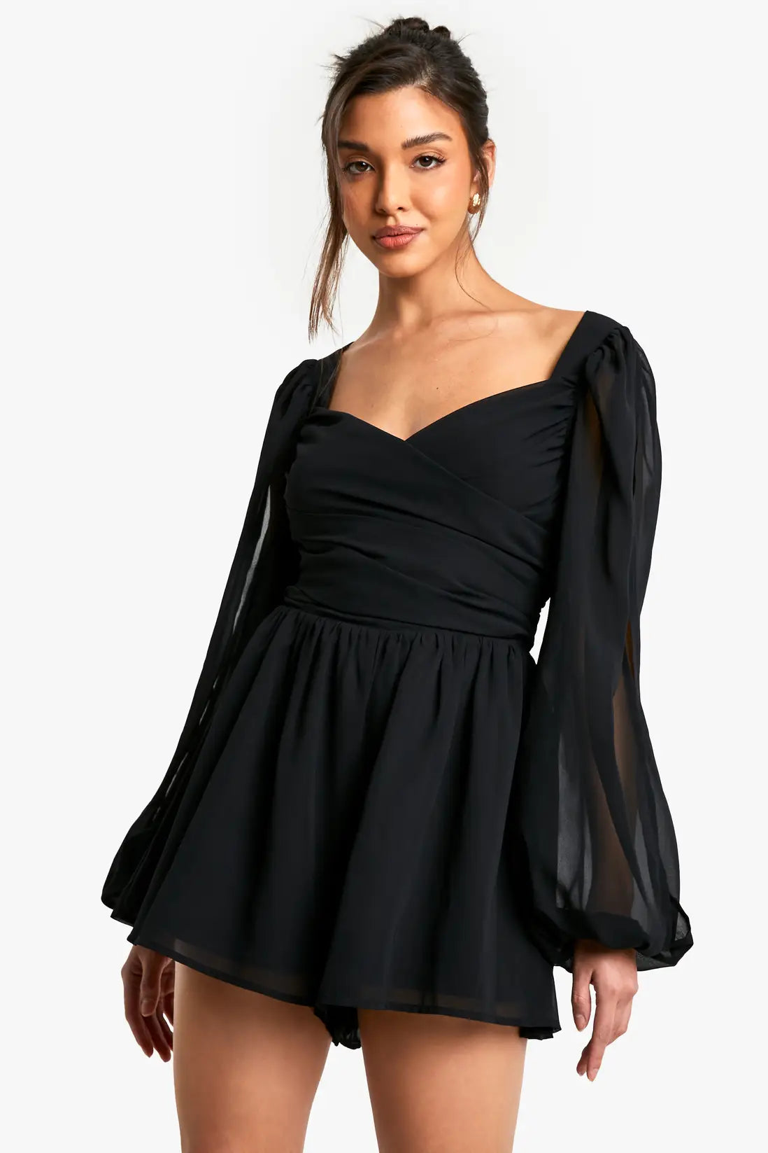 boohoo Chiffon Wrap Split Sleeve Playsuit