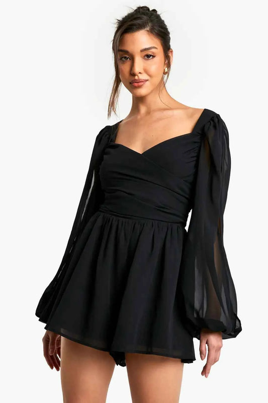 boohoo Chiffon Wrap Split Sleeve Playsuit