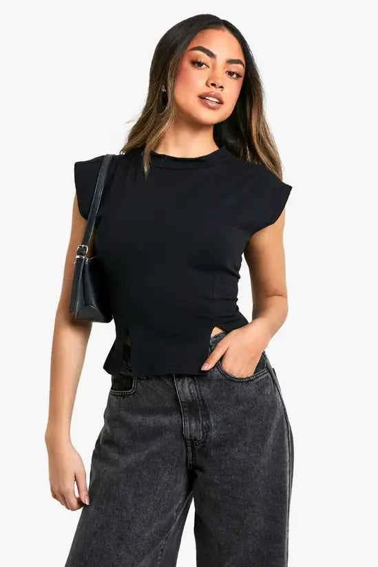 boohoo Jersey Cap Sleeve Split Hem Top