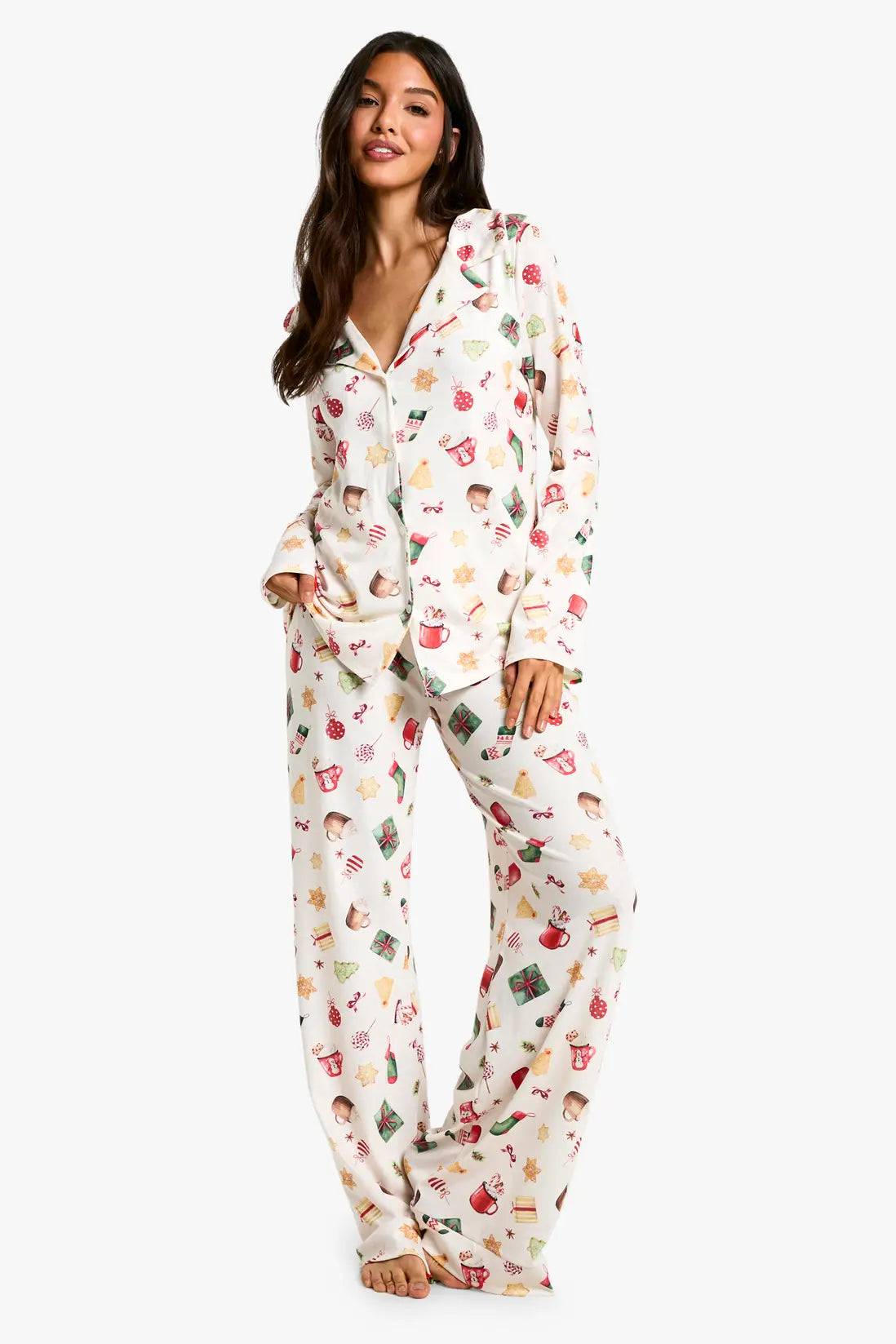 boohoo Christmas Mixed Print Long Sleeve Shirt