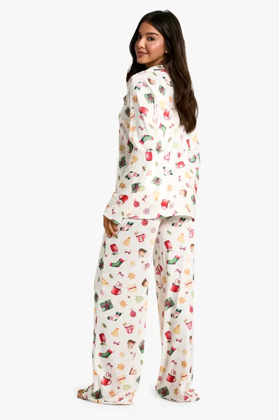boohoo Christmas Mixed Print Long Sleeve Shirt
