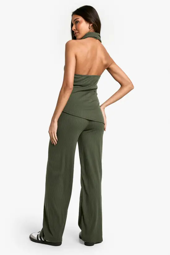 boohoo Brushed Rib Cowl Neck Top Co Ord