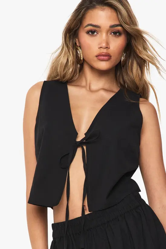 boohoo Linen Look Tie Front Crop