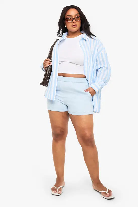 Booohoo - Plus Chambray Elasticated Waist Short